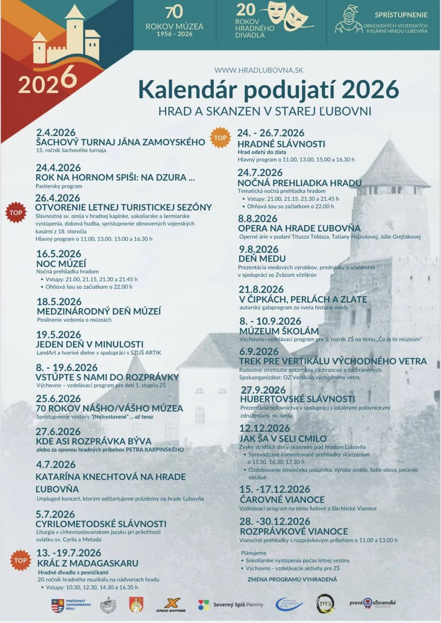 Event Calendar 2026 - Castle and Open-Air Museum in Stará Ľubovňa
